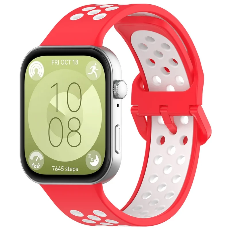 KALEBOL For Huawei Watch Fit 3 Silicone Watch Strap Dual Color Adjustable Band - Rojo+Blanco