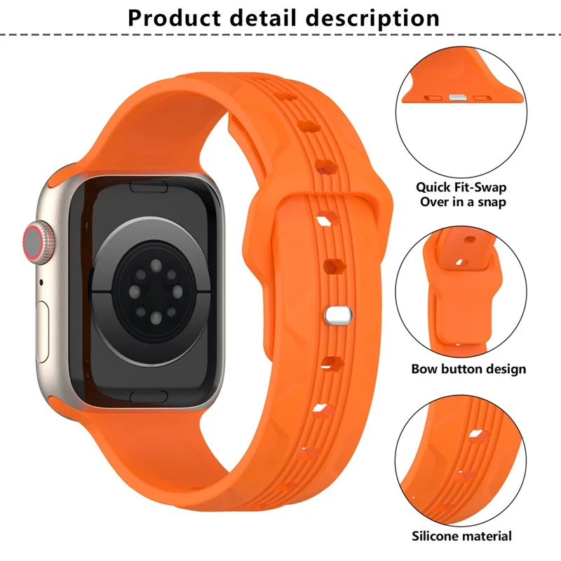 KALEBOL Für Apple Watch Series 10 42mm / 9 8 7 41mm / SE (2023) SE (2022) SE 6 5 4 40mm / 3 2 1 38mm Silikon Armband Vertikale Streifentextur - Orange