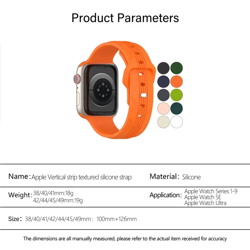 KALEBOL Für Apple Watch Series 10 42mm / 9 8 7 41mm / SE (2023) SE (2022) SE 6 5 4 40mm / 3 2 1 38mm Silikon Armband Vertikale Streifentextur - Orange