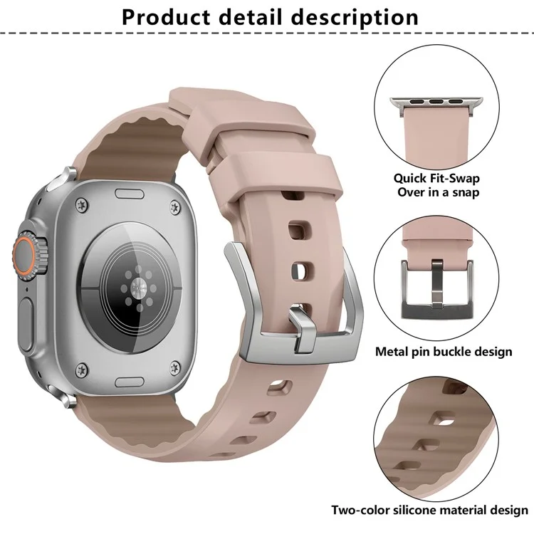 KALEBOL For Apple Watch 10 46mm / Ultra 2 / Ultra 49mm / 9 8 7 45mm / SE (2023) SE (2022) SE 6 5 4 44mm / 3 2 1 42mm Silicone Band Dual Color - Rose