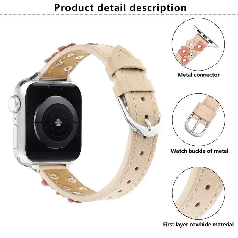 KALEBOL For Apple Watch 10 46mm / Ultra 2 / Ultra 49mm / 9 8 7 45mm / SE (2023) SE (2022) SE 6 5 4 44mm / 3 2 1 42mm Genuine Cow Leather Watch Band - Apricot
