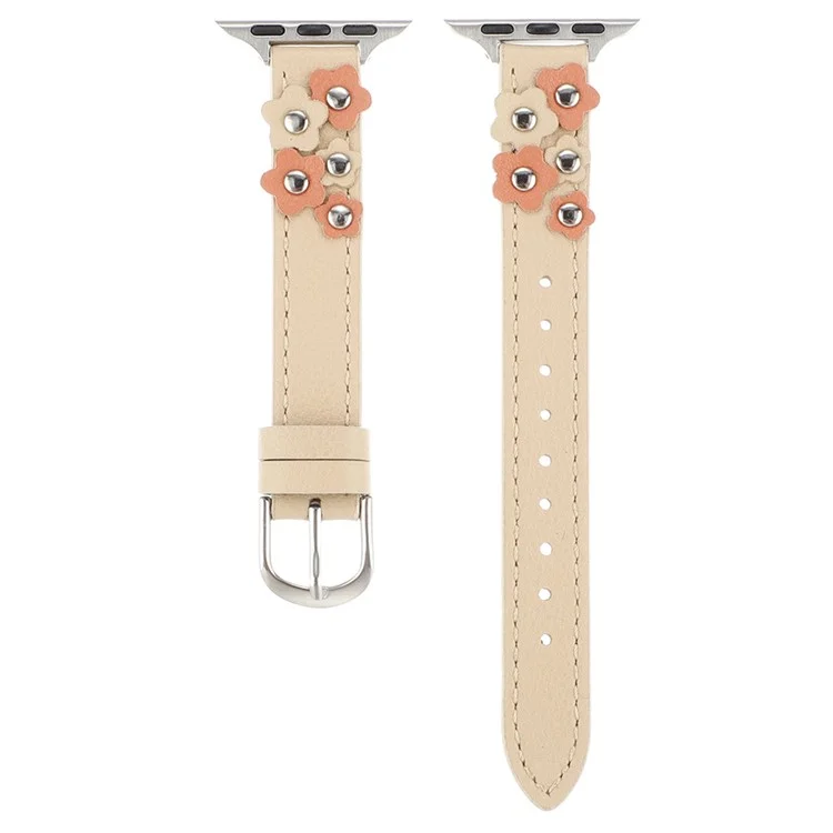 KALEBOL Para Apple Watch Series 10 42mm / 9 8 7 41mm / SE (2023) SE (2022) SE 6 5 4 40mm / 3 2 1 38mm Genuine Cow Leather Watch Strap - Apricot