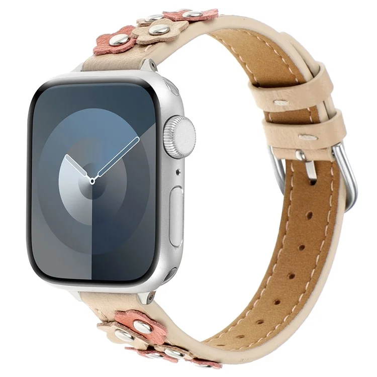 KALEBOL Para Apple Watch Series 10 42mm / 9 8 7 41mm / SE (2023) SE (2022) SE 6 5 4 40mm / 3 2 1 38mm Genuine Cow Leather Watch Strap - Apricot
