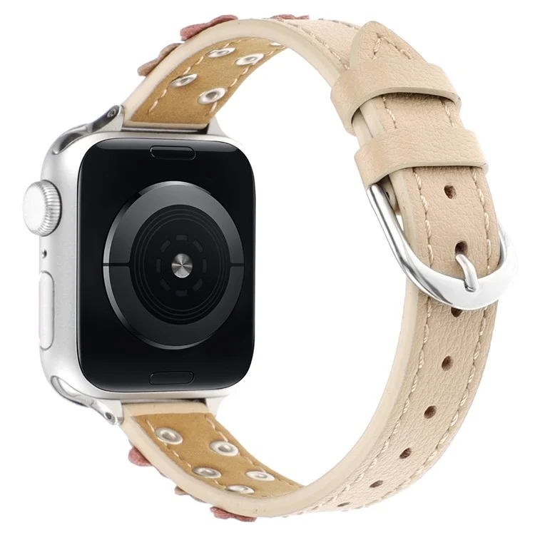 KALEBOL Para Apple Watch Series 10 42mm / 9 8 7 41mm / SE (2023) SE (2022) SE 6 5 4 40mm / 3 2 1 38mm Genuine Cow Leather Watch Strap - Apricot