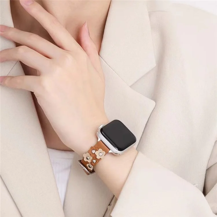 KALEBOL Para Apple Watch Series 10 42mm / 9 8 7 41mm / SE (2023) SE (2022) SE 6 5 4 40mm / 3 2 1 38mm Genuine Cow Leather Watch Strap - Apricot