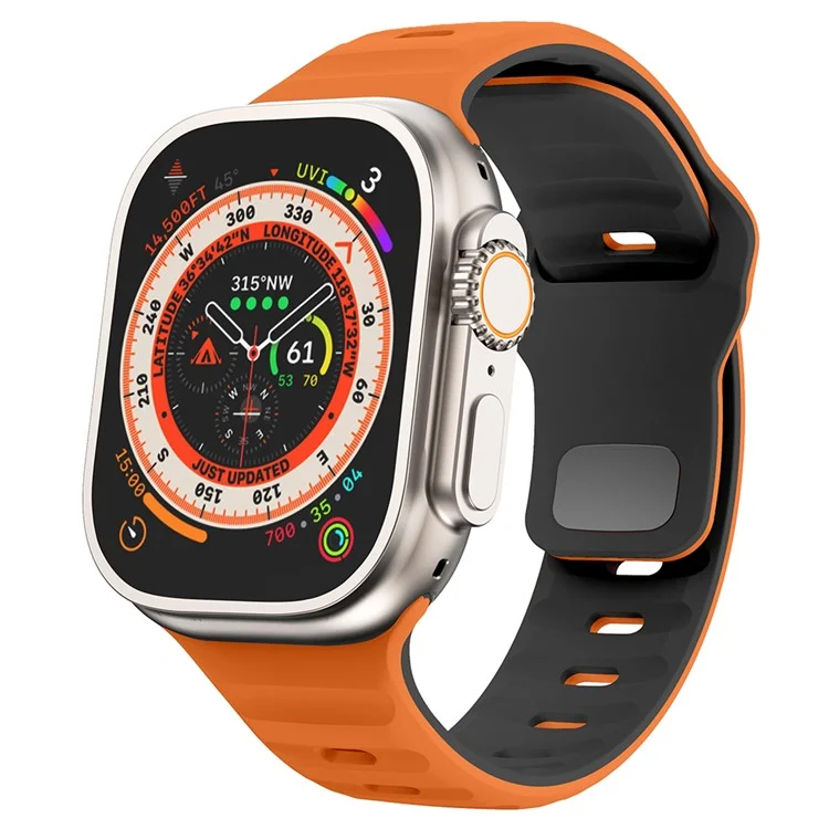 KALEBOL For Apple Watch 10 46mm / Ultra 2 / Ultra 49mm / 9 8 7 45mm / SE (2023) SE (2022) SE 6 5 4 44mm / 3 2 1 42mm Silicone Watch Strap - Orange+Black
