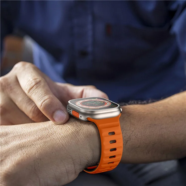 KALEBOL For Apple Watch 10 46mm / Ultra 2 / Ultra 49mm / 9 8 7 45mm / SE (2023) SE (2022) SE 6 5 4 44mm / 3 2 1 42mm Silicone Watch Strap - Orange+Black