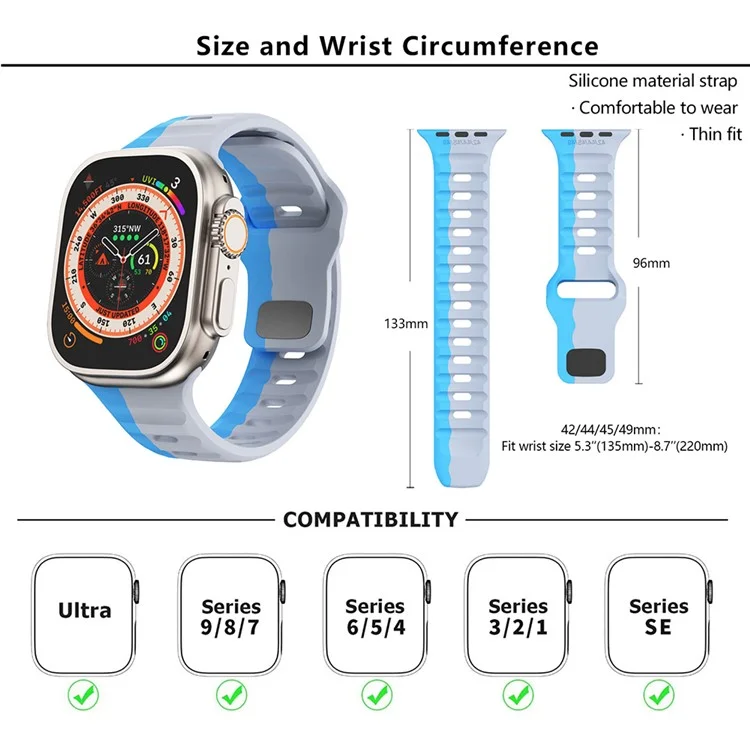 KALEBOL For Apple Watch 10 46mm / Ultra 2 / Ultra 49mm / 9 8 7 45mm / SE (2023) SE (2022) SE 6 5 4 44mm / 3 2 1 42mm Silicone Watch Strap - Orange+Black