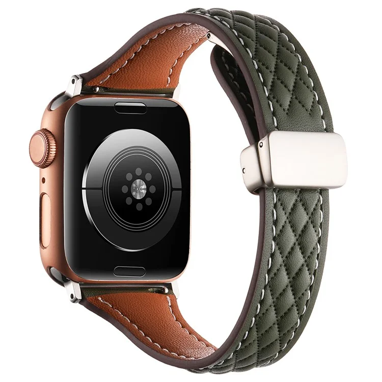 KALEBOL Para Apple Watch 10 46mm / Ultra 2 / Ultra 49mm / 9 8 7 45mm / SE (2023) SE (2022) SE 6 5 4 44mm / 3 2 1 42mm Genuine Leather Watch Band - Verde Oliva