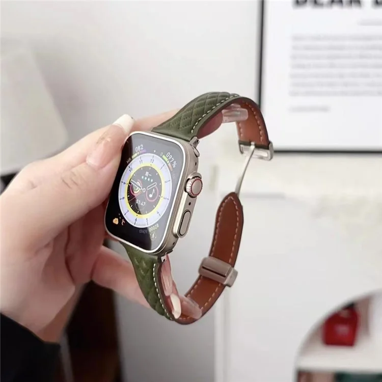 KALEBOL Para Apple Watch 10 46mm / Ultra 2 / Ultra 49mm / 9 8 7 45mm / SE (2023) SE (2022) SE 6 5 4 44mm / 3 2 1 42mm Genuine Leather Watch Band - Verde Oliva
