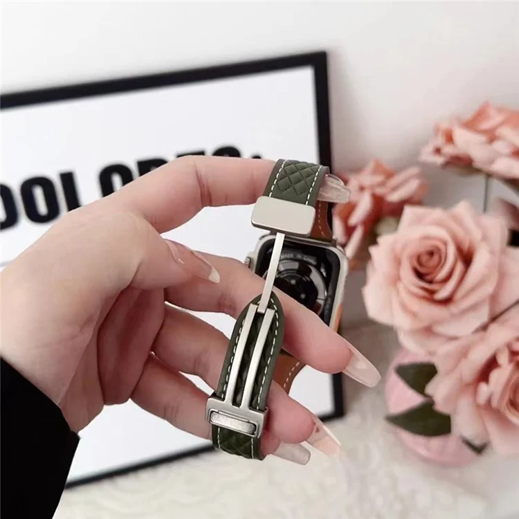KALEBOL Para Apple Watch 10 46mm / Ultra 2 / Ultra 49mm / 9 8 7 45mm / SE (2023) SE (2022) SE 6 5 4 44mm / 3 2 1 42mm Genuine Leather Watch Band - Verde Oliva