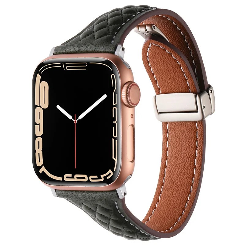 KALEBOL For Apple Watch Series 10 42mm / 9 8 7 41mm / SE (2023) SE (2022) SE 6 5 4 40mm / 3 2 1 38mm Genuine Leather Watch Strap - Olive Green