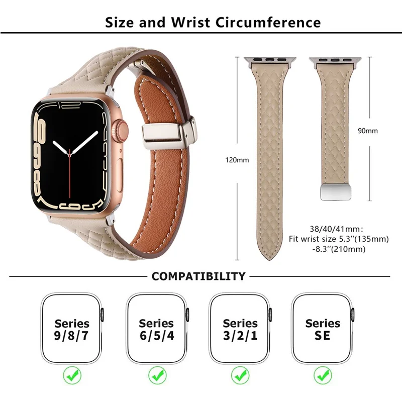 KALEBOL For Apple Watch Series 10 42mm / 9 8 7 41mm / SE (2023) SE (2022) SE 6 5 4 40mm / 3 2 1 38mm Genuine Leather Watch Strap - Olive Green
