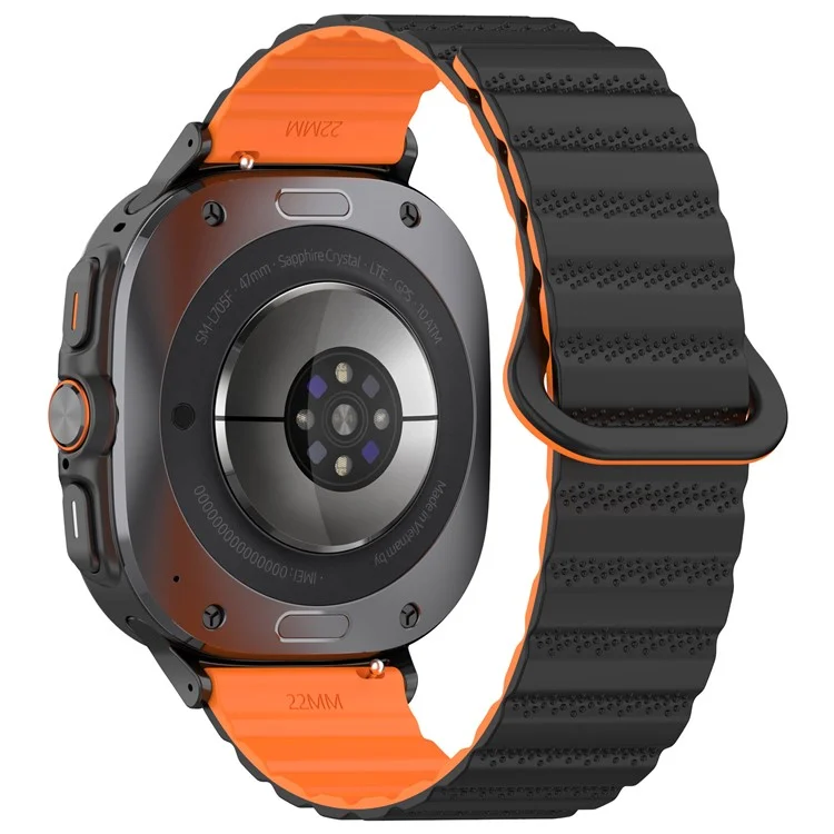 For Samsung Galaxy Watch Ultra 47mm Magnetic Silicone Watch Band Replacement Strap - Black+Orange