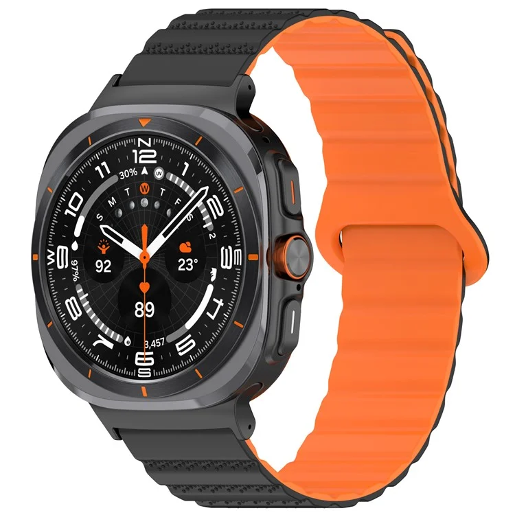 For Samsung Galaxy Watch Ultra 47mm Magnetic Silicone Watch Band Replacement Strap - Black+Orange
