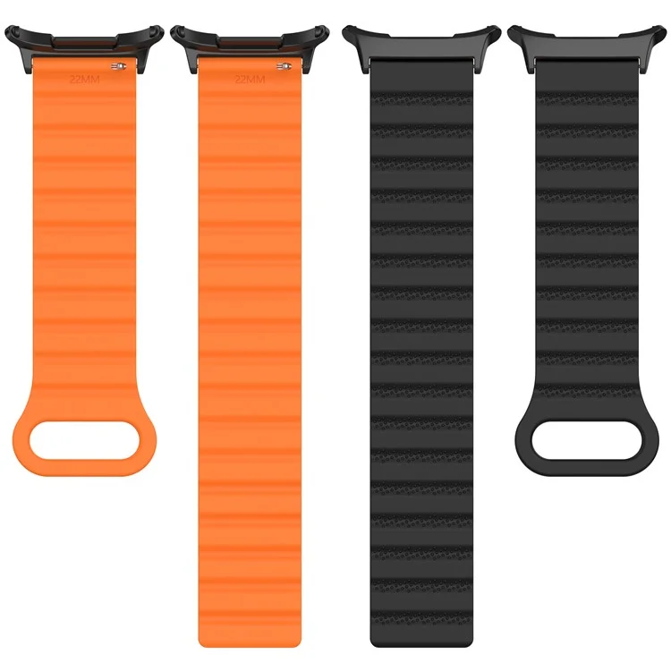 For Samsung Galaxy Watch Ultra 47mm Magnetic Silicone Watch Band Replacement Strap - Black+Orange