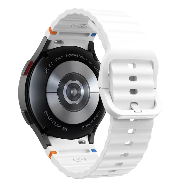 Per Samsung Galaxy Watch FE / 7 / 6 / 5 / 4 Wave Design Watch Band Stitching Line Decor Cinturino in Silicone - Bianco