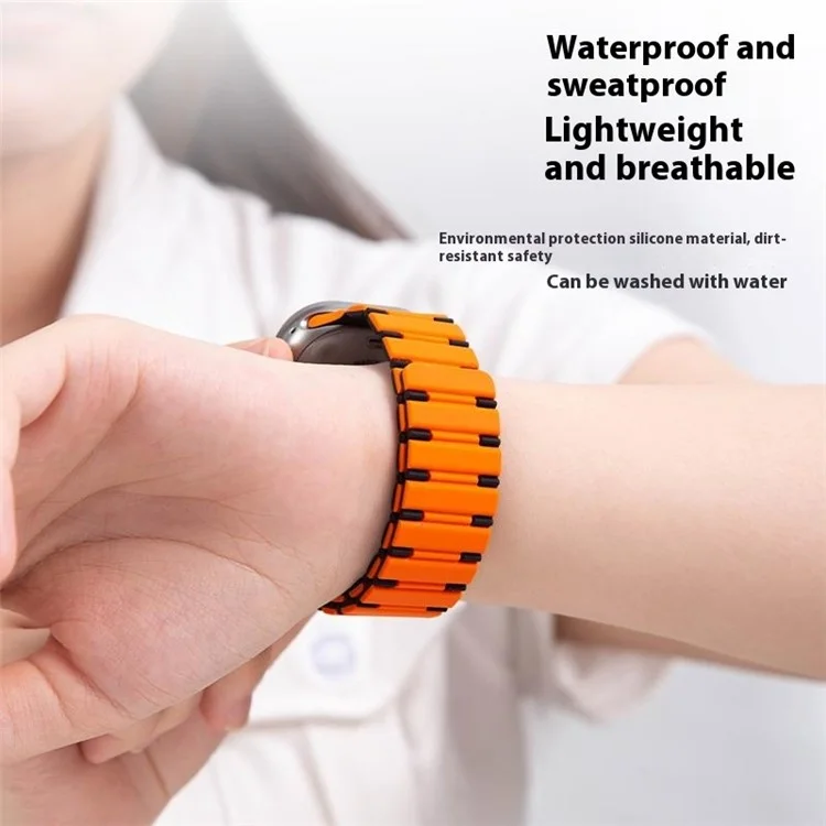For Apple Watch Series 10 42mm / 9 8 7 41mm / SE (2023) SE (2022) SE 6 5 4 40mm / 3 2 1 38mm Dual Color Magnetic Silicone Watch Strap - Midnight Blue+Orange