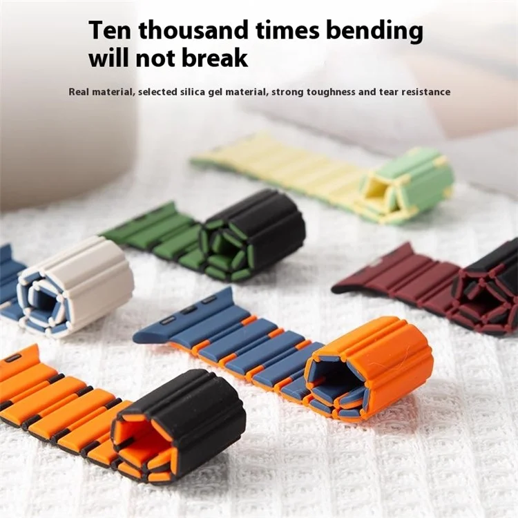 For Apple Watch Series 10 42mm / 9 8 7 41mm / SE (2023) SE (2022) SE 6 5 4 40mm / 3 2 1 38mm Dual Color Magnetic Silicone Watch Strap - Midnight Blue+Orange