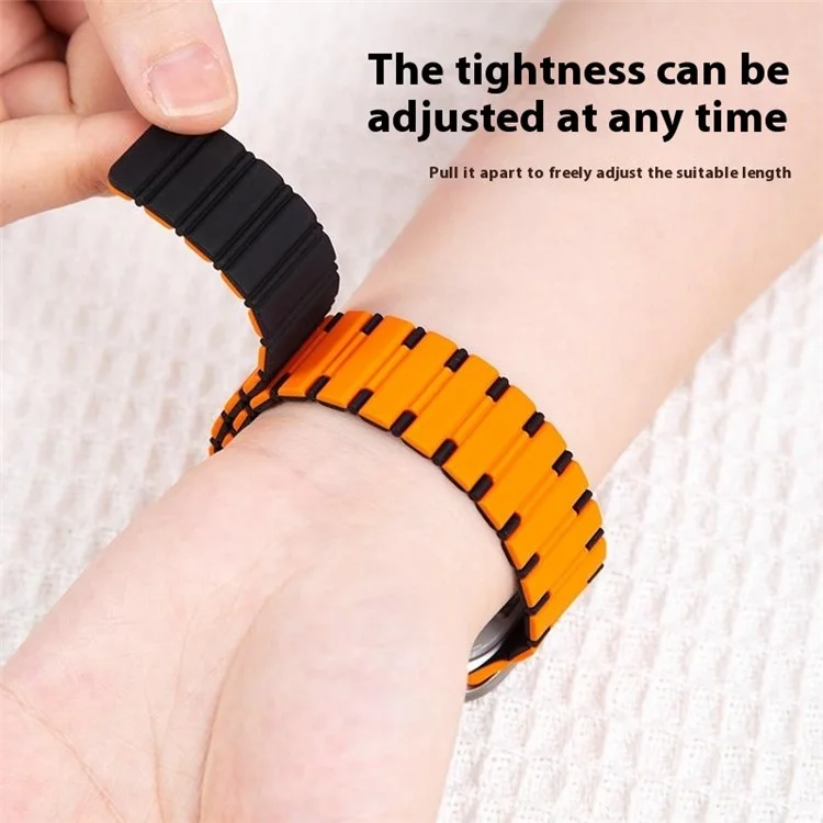 For Apple Watch Series 10 42mm / 9 8 7 41mm / SE (2023) SE (2022) SE 6 5 4 40mm / 3 2 1 38mm Dual Color Magnetic Silicone Watch Strap - Midnight Blue+Orange