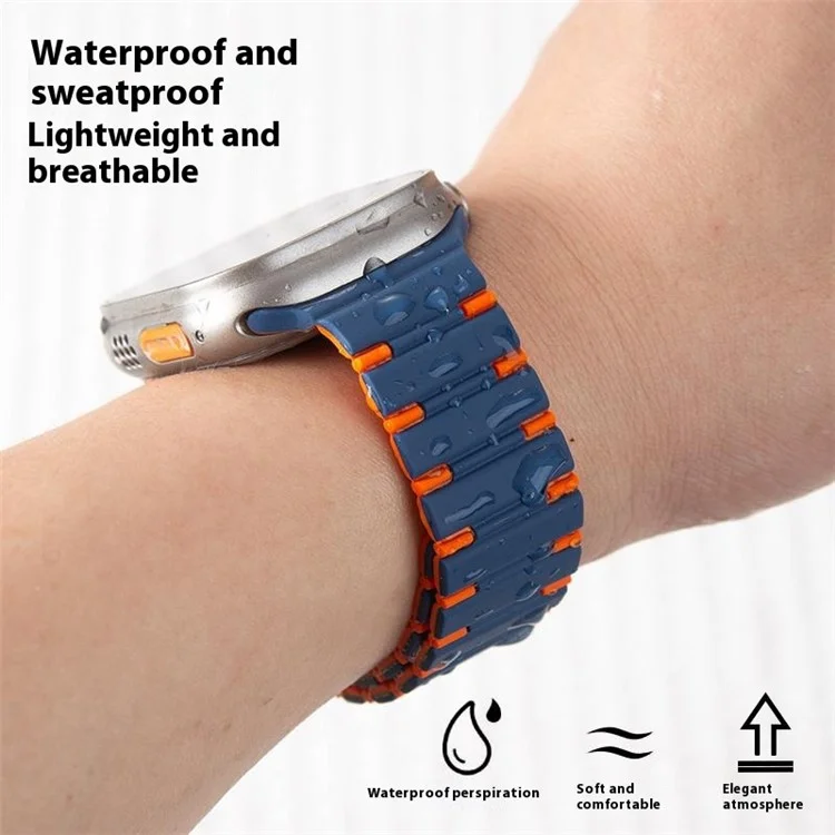 For Apple Watch Series 10 42mm / 9 8 7 41mm / SE (2023) SE (2022) SE 6 5 4 40mm / 3 2 1 38mm Dual Color Magnetic Silicone Watch Strap - Midnight Blue+Orange