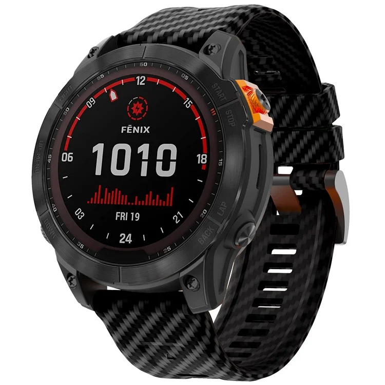 For Garmin Fenix 7X Quickfit 26mm Carbon Fiber Texture Watch Strap Adjustable Silicone Band - Black