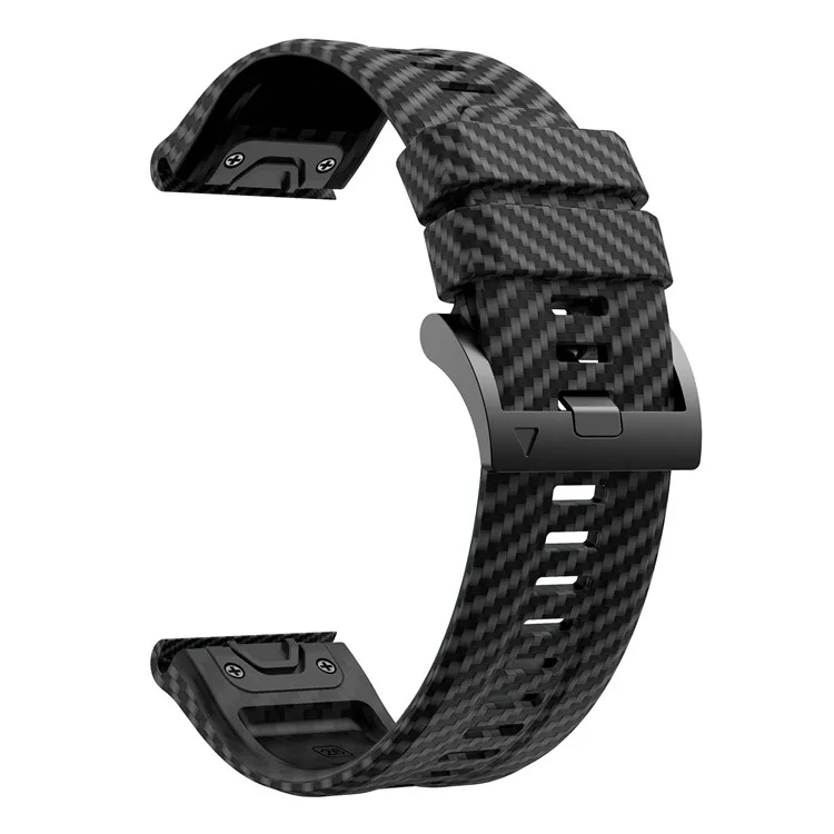 For Garmin Fenix 7X Quickfit 26mm Carbon Fiber Texture Watch Strap Adjustable Silicone Band - Black