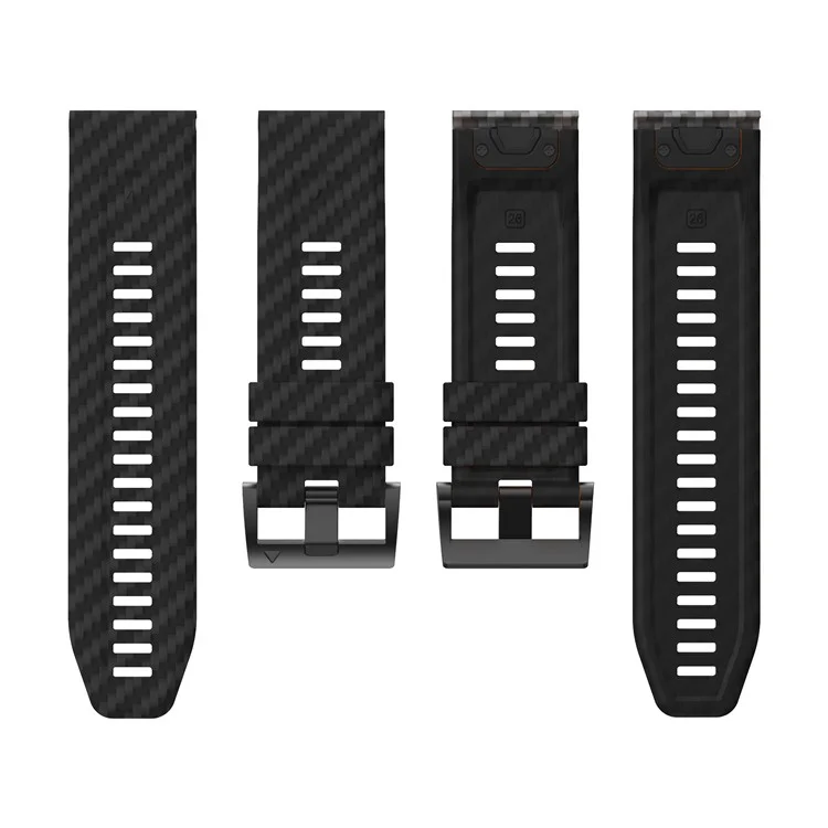 For Garmin Fenix 7X Quickfit 26mm Carbon Fiber Texture Watch Strap Adjustable Silicone Band - Black