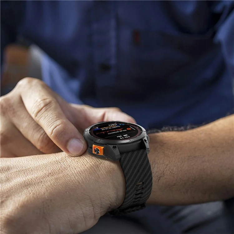 For Garmin Fenix 7X Quickfit 26mm Carbon Fiber Texture Watch Strap Adjustable Silicone Band - Black