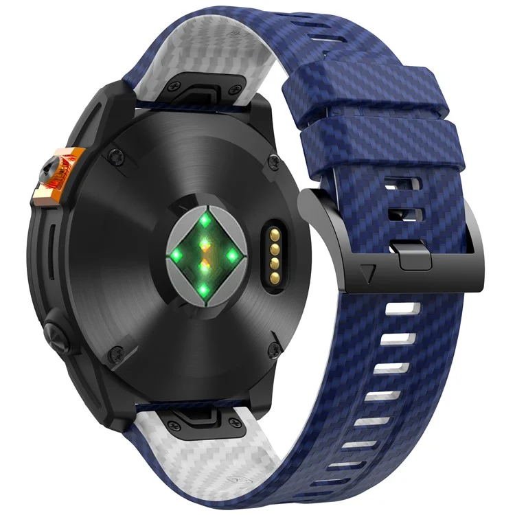 For Garmin Fenix 7 Quickfit 22mm Replacement Watch Strap Carbon Fiber Texture Silicone Band - Sapphire+White
