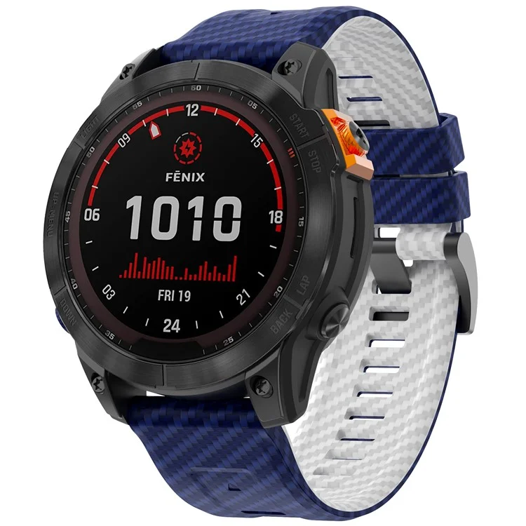 For Garmin Fenix 7 Quickfit 22mm Replacement Watch Strap Carbon Fiber Texture Silicone Band - Sapphire+White