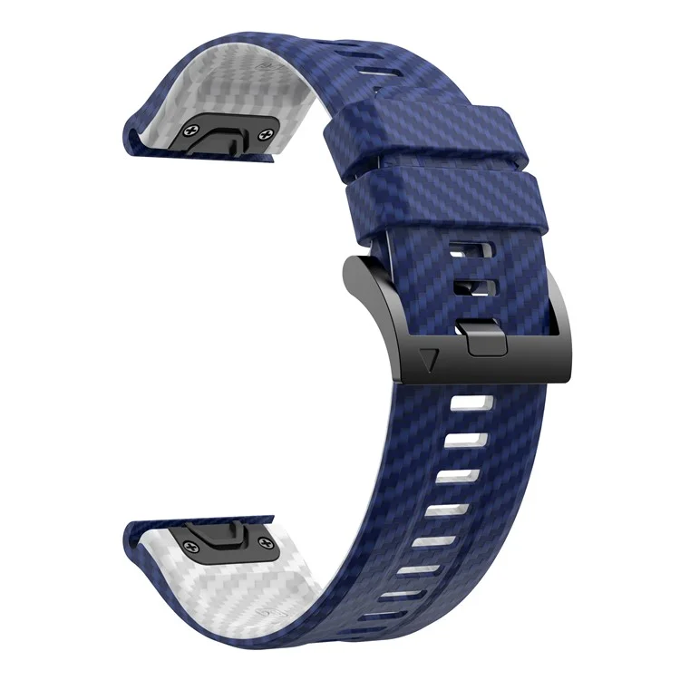 For Garmin Fenix 7 Quickfit 22mm Replacement Watch Strap Carbon Fiber Texture Silicone Band - Sapphire+White