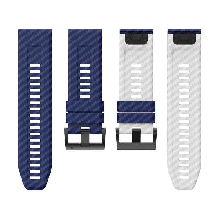 For Garmin Fenix 7 Quickfit 22mm Replacement Watch Strap Carbon Fiber Texture Silicone Band - Sapphire+White