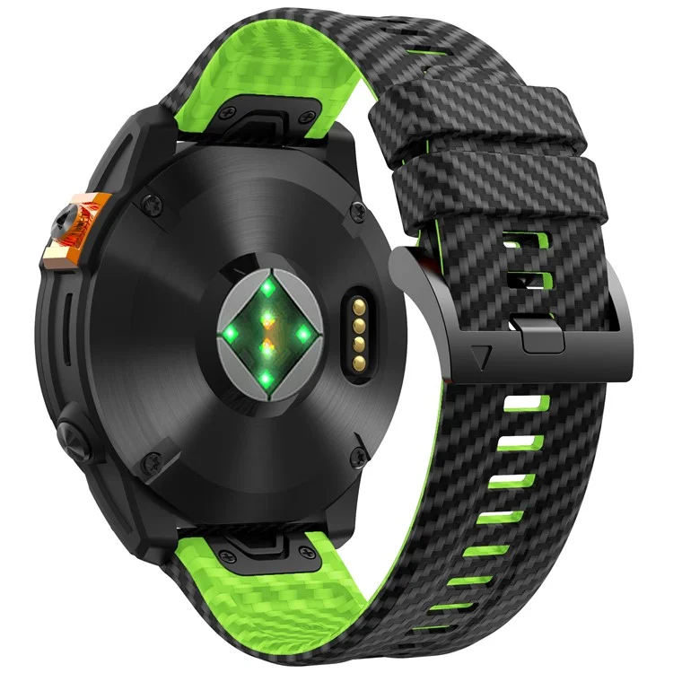 For Garmin Fenix 7 Quickfit 22mm Replacement Watch Strap Carbon Fiber Texture Silicone Band - Black+Lime