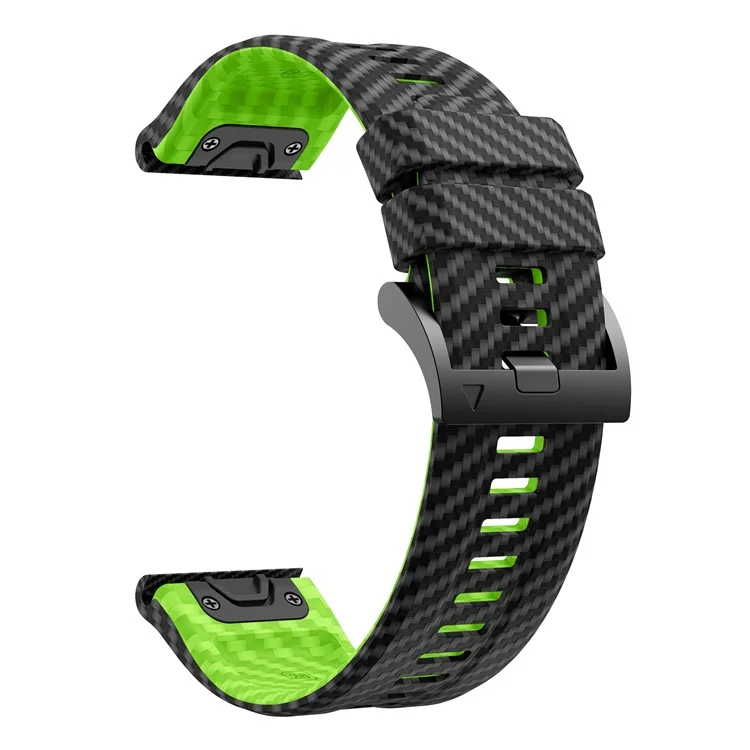 For Garmin Fenix 7 Quickfit 22mm Replacement Watch Strap Carbon Fiber Texture Silicone Band - Black+Lime