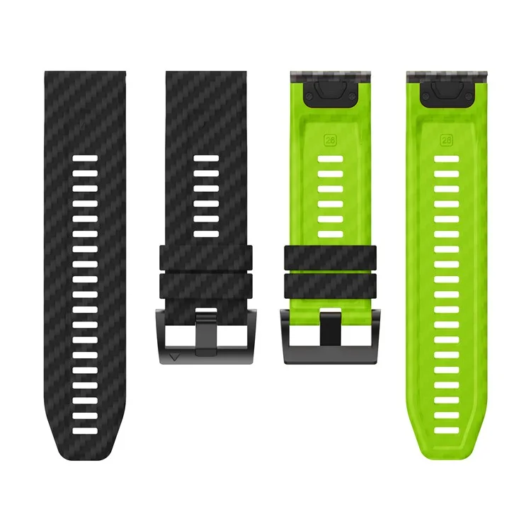 For Garmin Fenix 7 Quickfit 22mm Replacement Watch Strap Carbon Fiber Texture Silicone Band - Black+Lime