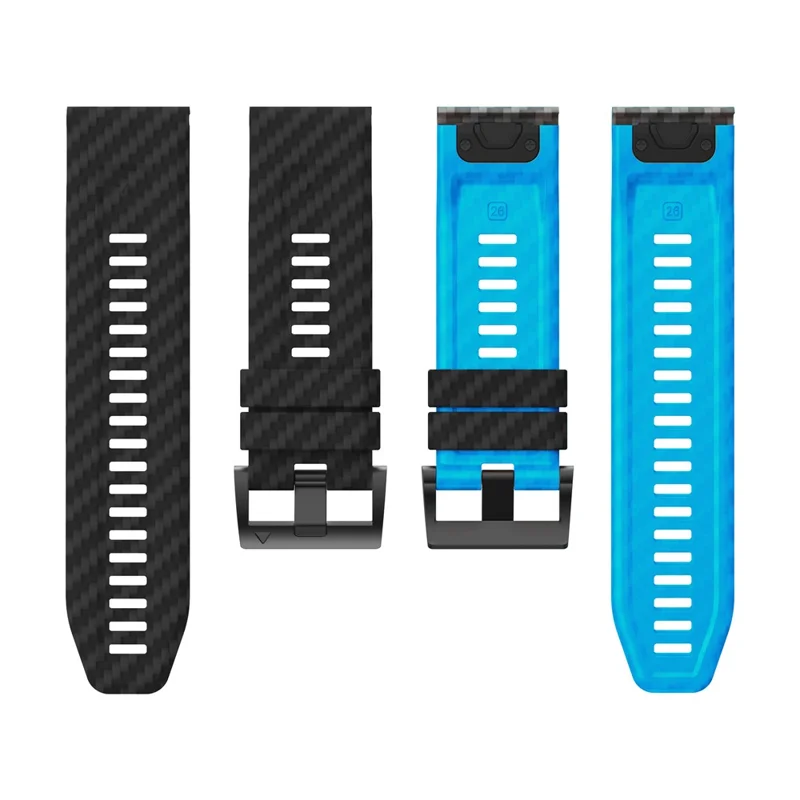 For Garmin Fenix 7 Quickfit 22mm Replacement Watch Strap Carbon Fiber Texture Silicone Band - Black+Sky Blue