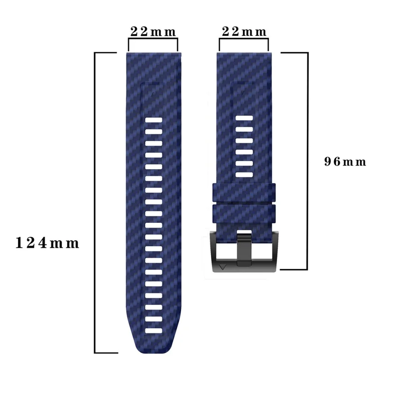 For Garmin Fenix 7 Quickfit 22mm Replacement Watch Strap Carbon Fiber Texture Silicone Band - Black+Sky Blue
