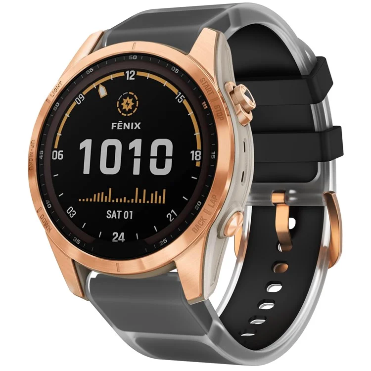 For Garmin Fenix 7S Quickfit 20mm Transparent Design Watch Strap Adjustable Silicone Band - Black