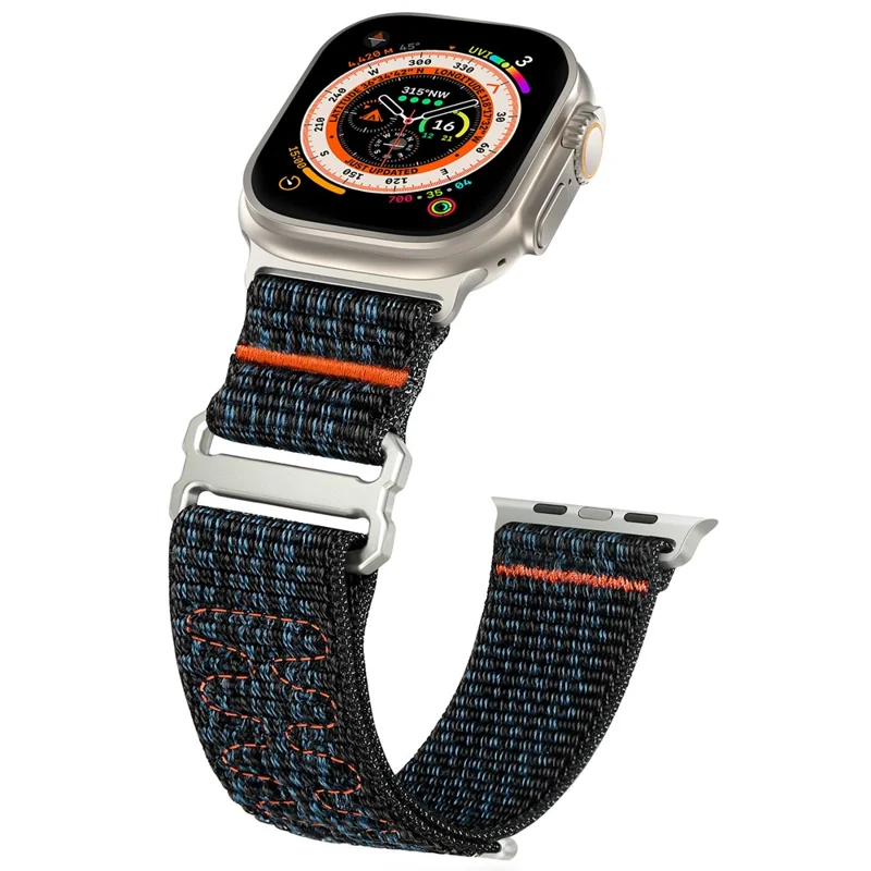 Für Apple Watch Series 10 42mm / 9 8 7 41mm / SE (2023) SE (2022) SE 6 5 4 40mm / 3 2 1 38mm Magic Tape Strap Verstellbares Nylon-Armband - Schwarz+Blau