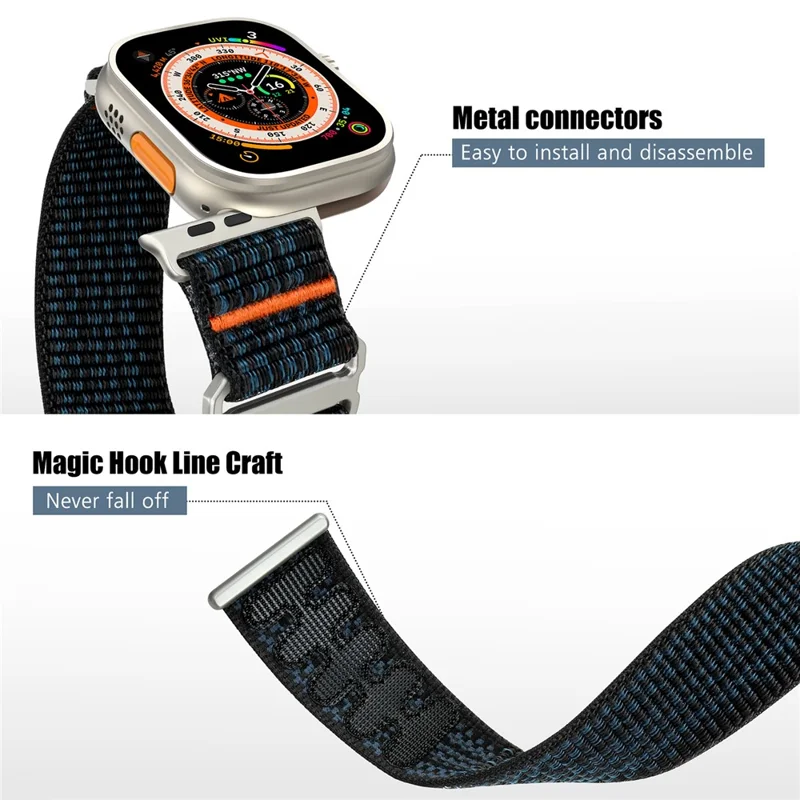 Für Apple Watch Series 10 42mm / 9 8 7 41mm / SE (2023) SE (2022) SE 6 5 4 40mm / 3 2 1 38mm Magic Tape Strap Verstellbares Nylon-Armband - Schwarz+Blau
