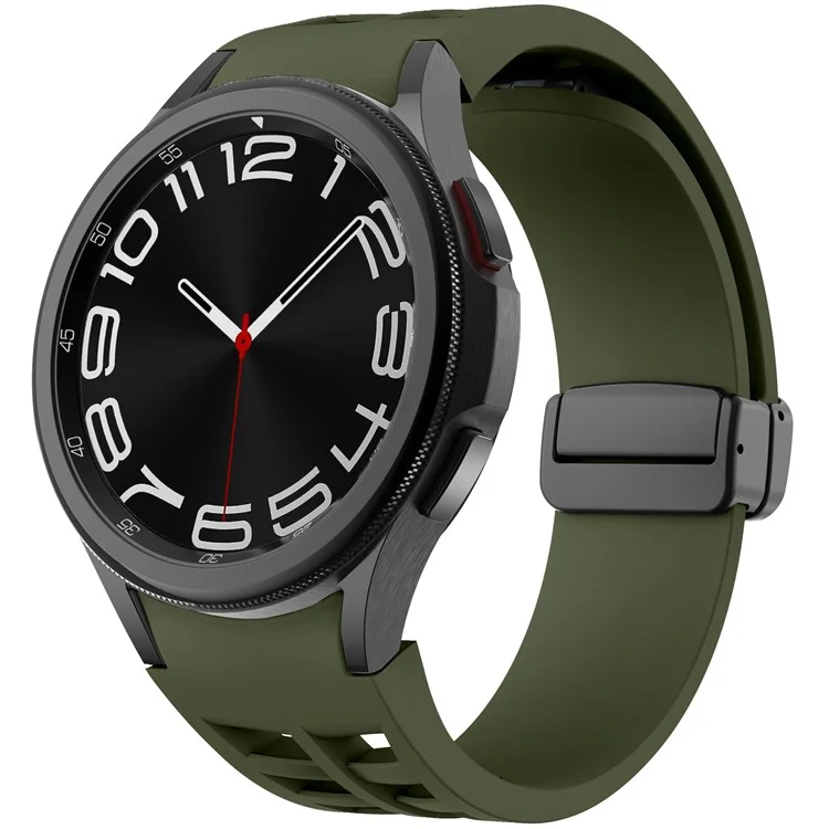For Samsung Galaxy Watch FE / 7 / 6 / 5 / 4 Watch Band Stylish Silicone Strap with Magnetic Folding Buckle - Army Green