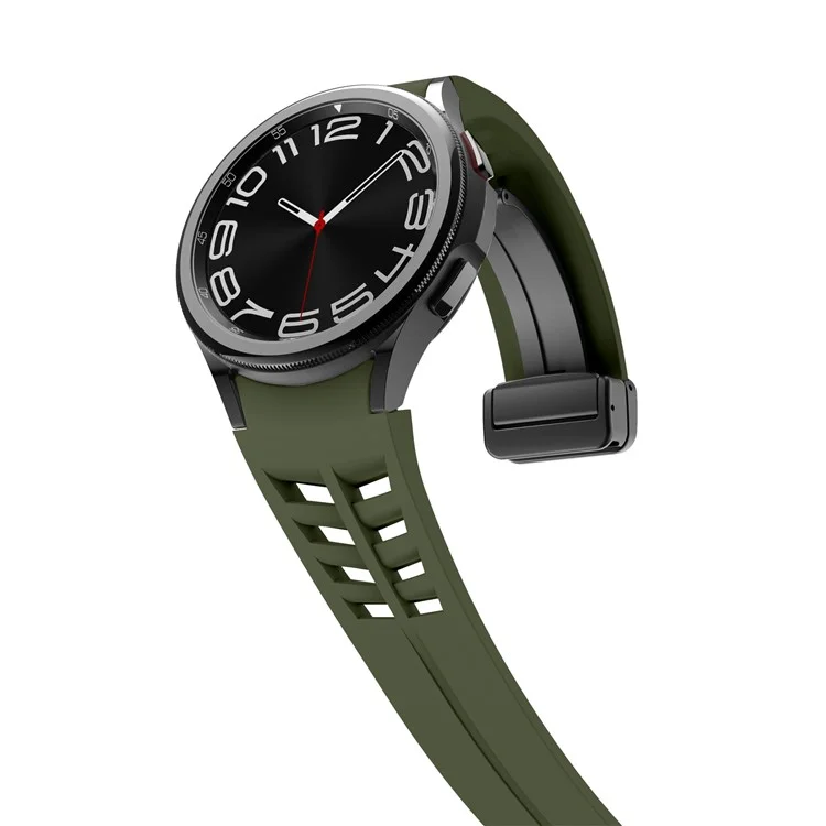 For Samsung Galaxy Watch FE / 7 / 6 / 5 / 4 Watch Band Stylish Silicone Strap with Magnetic Folding Buckle - Army Green
