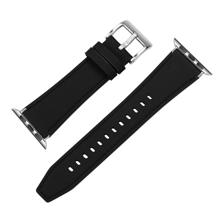 Для Apple Watch 10 46mm / Ultra 2 / Ultra 49mm / 9 8 7 45mm / SE (2023) SE (2022) SE 6 5 4 44mm / 3 2 1 42mm Оригинальный Кожаный Ремешок для Часов - Черный