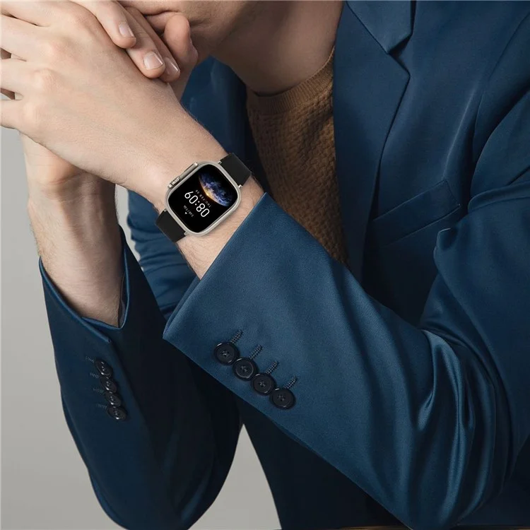 Для Apple Watch 10 46mm / Ultra 2 / Ultra 49mm / 9 8 7 45mm / SE (2023) SE (2022) SE 6 5 4 44mm / 3 2 1 42mm Оригинальный Кожаный Ремешок для Часов - Черный