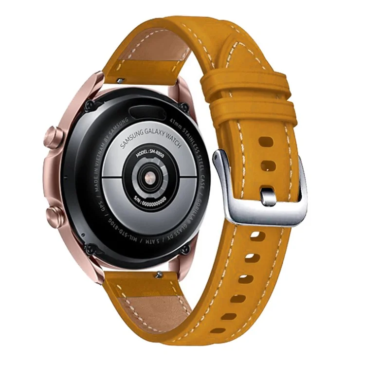 Reemplazo de Correa de Cuero Genuino de 22 mm Para Samsung Galaxy Watch3 45 mm R840 - Amarillo