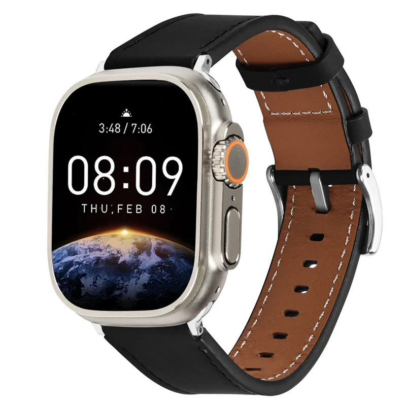 Para Apple Watch Series 10 42mm / 9 8 7 41mm / SE (2023) SE (2022) SE 6 5 4 40mm / 3 2 1 38mm Genuine Leather Watch Strap - Preto
