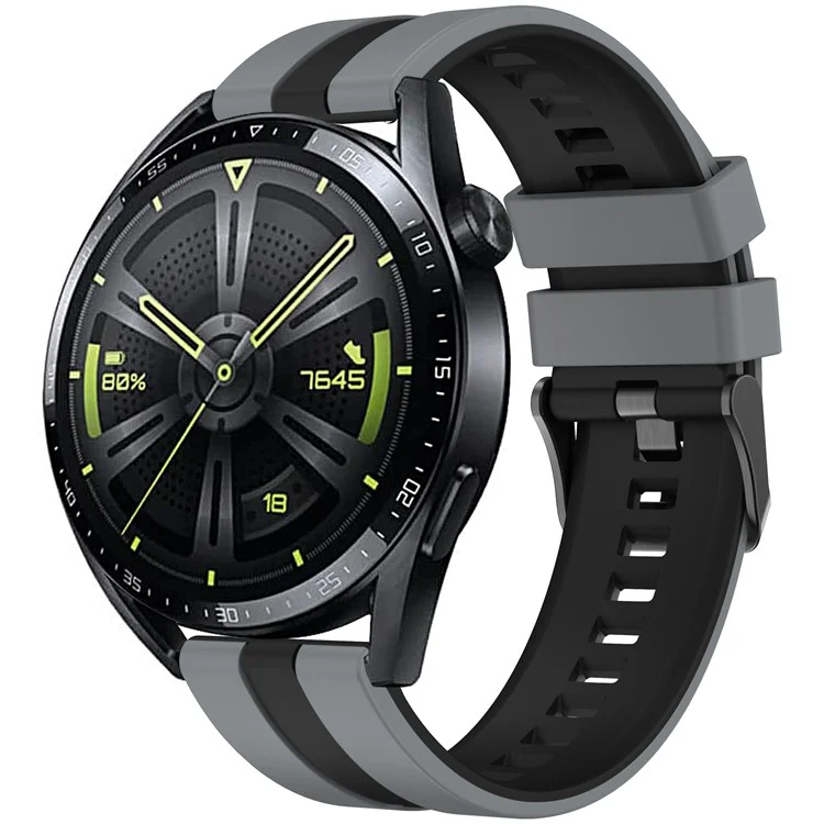 For Huawei Watch GT 3 42mm / GT 3 Pro 43mm Universal 20mm Smartwatch Strap Silicone Wrist Band - Dark Grey+Black
