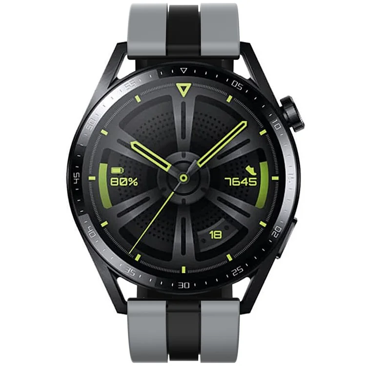 For Huawei Watch GT 3 42mm / GT 3 Pro 43mm Universal 20mm Smartwatch Strap Silicone Wrist Band - Dark Grey+Black