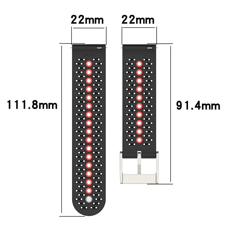 Per Huawei Watch 4 / 4 Pro / GT 4 46mm Color Holes Watch Strap 22mm Universal Silicone Band - Nero+Arancione Rosso